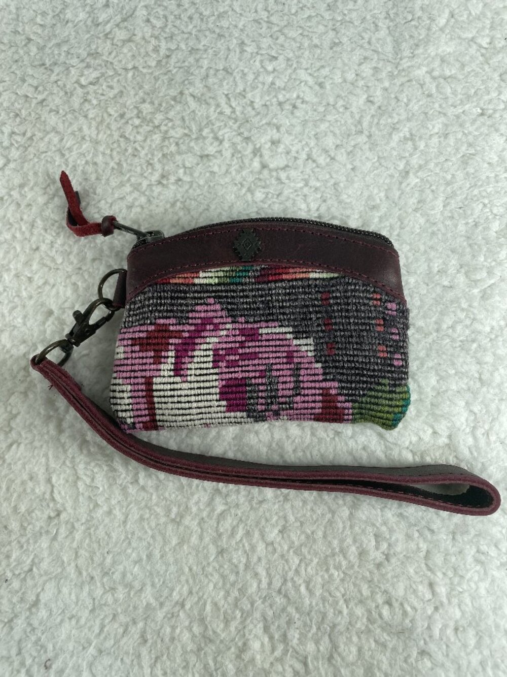 Nena & Co. Handmade Peace Pilgrim Wristlet Clutch Leather Trim, Woven, Boho